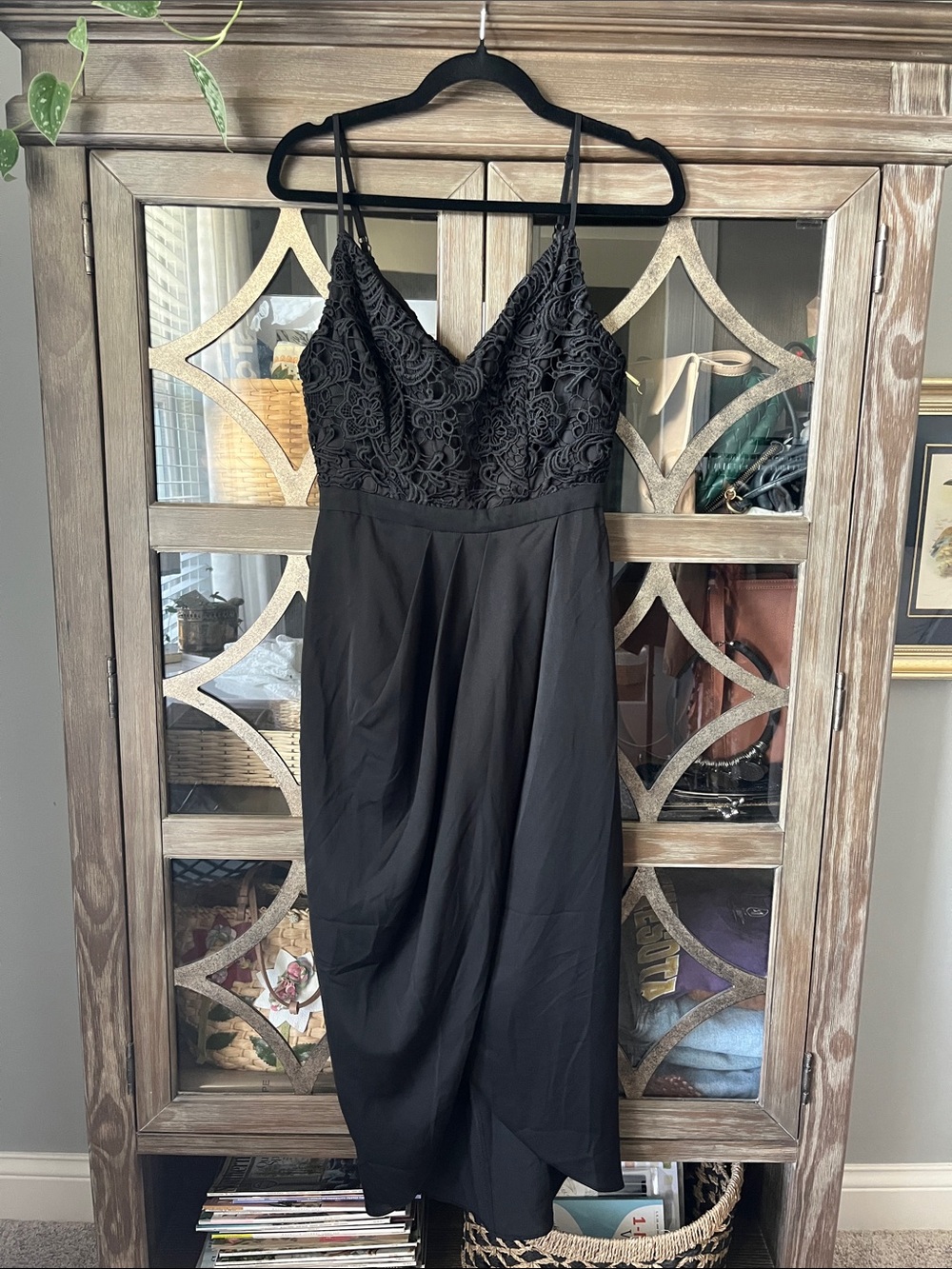Portmans Black Lace Bodice Midi Dress with Spaghetti Straps